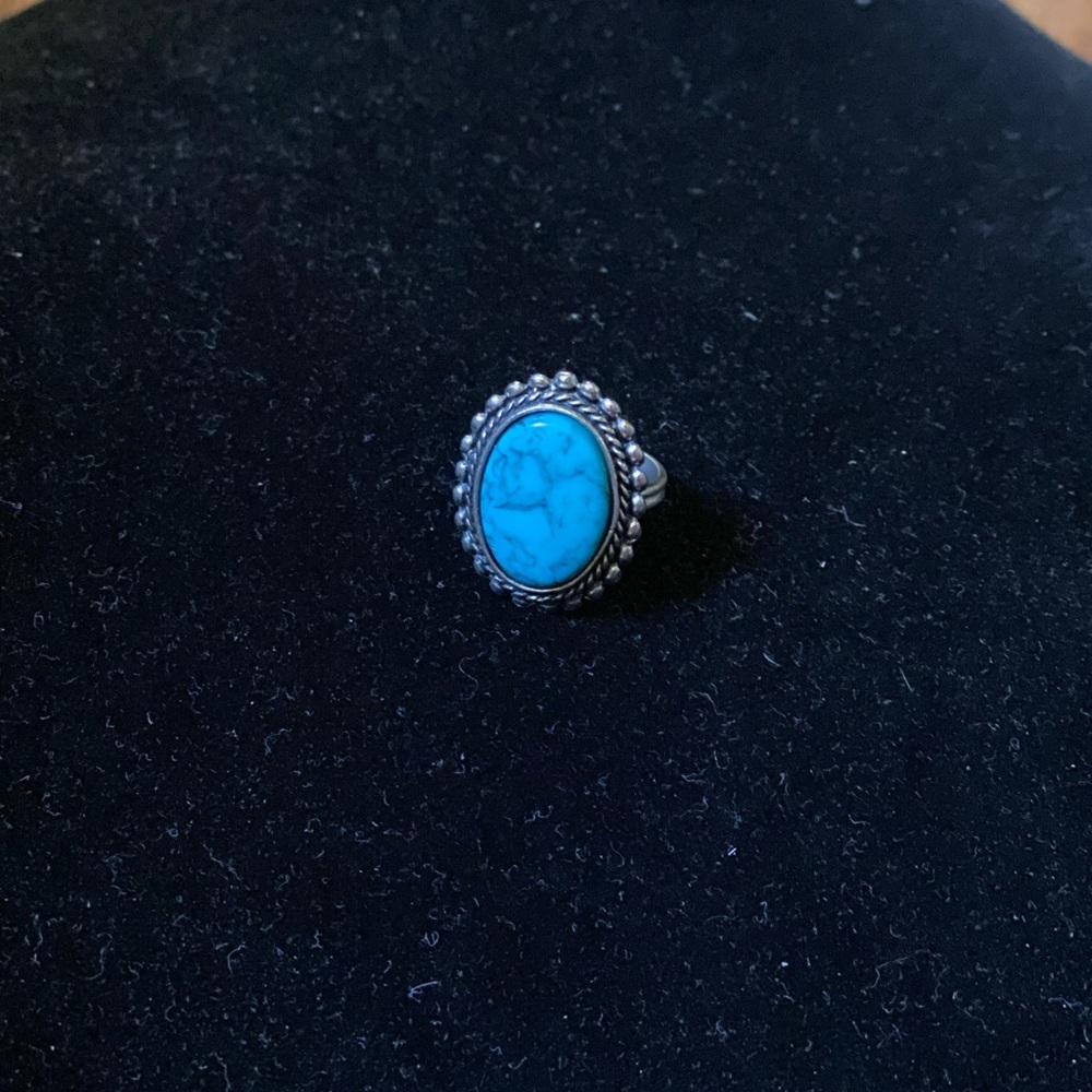 Large Turquoise Stone Adjustable Ring Vintage - image 2